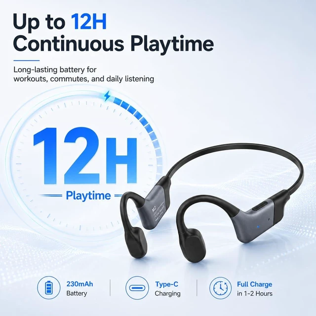 Alt view image 3 of 7 - Open-Ear Bone Conduction Headphones, 12H Playtime Running Headphone IPX6 Waterproof, 25.5g Lightweight, Secure Fit; Wireless Earphones with Clear Sound for Workouts/Cycling/Hiking