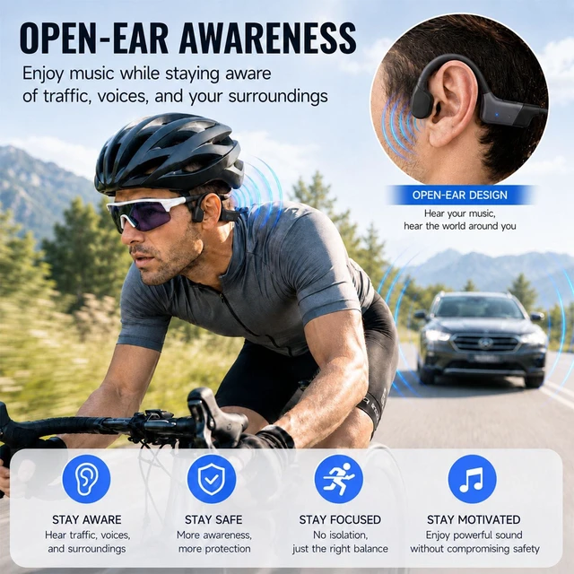 Alt view image 4 of 7 - Open-Ear Bone Conduction Headphones, 12H Playtime Running Headphone IPX6 Waterproof, 25.5g Lightweight, Secure Fit; Wireless Earphones with Clear Sound for Workouts/Cycling/Hiking