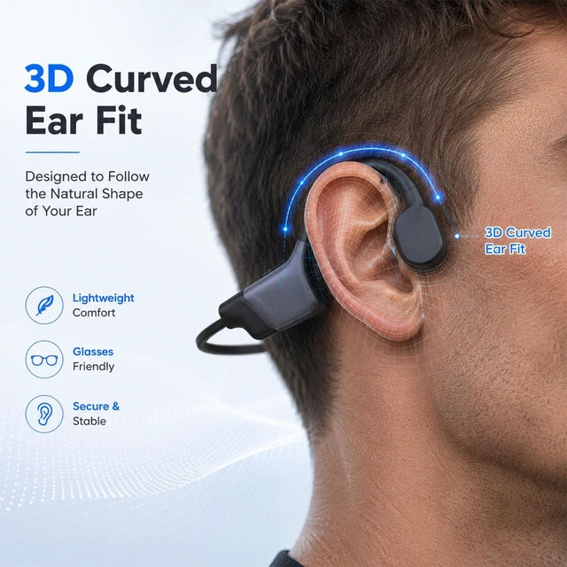 Alt view image 7 of 7 - Open-Ear Bone Conduction Headphones, 12H Playtime Running Headphone IPX6 Waterproof, 25.5g Lightweight, Secure Fit; Wireless Earphones with Clear Sound for Workouts/Cycling/Hiking
