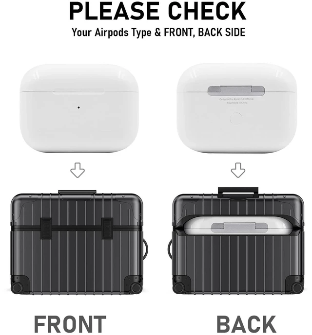 Alt view image 5 of 7 - Compatible with AirPods Pro 2nd/1st Generation Case Cover, Cute Funny Suitcase Design Case for Airpods Pro 2nd/1st Gen, Fashion Protective Hard Case for Women Men with Keychain (Black)