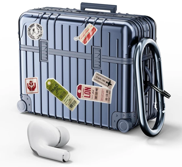 Main image of Compatible with AirPods Pro 2nd/1st Generation Case Cover, Cute Funny Suitcase Design Case for Airpods Pro 2nd/1st Gen, Fashion Protective Hard Case for Women Men with Keychain (Blue)