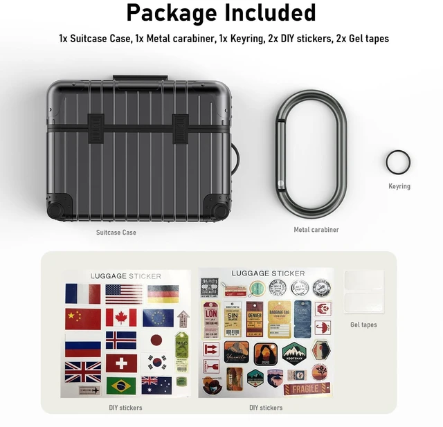 Alt view image 7 of 7 - Compatible with AirPods Pro 2nd/1st Generation Case Cover, Cute Funny Suitcase Design Case for Airpods Pro 2nd/1st Gen, Fashion Protective Hard Case for Women Men with Keychain (Black)
