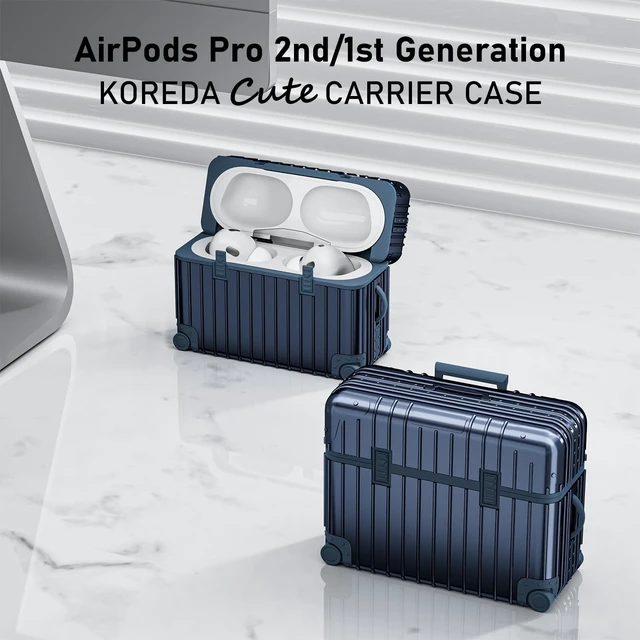 Alt view image 2 of 7 - Compatible with AirPods Pro 2nd/1st Generation Case Cover, Cute Funny Suitcase Design Case for Airpods Pro 2nd/1st Gen, Fashion Protective Hard Case for Women Men with Keychain (Blue)