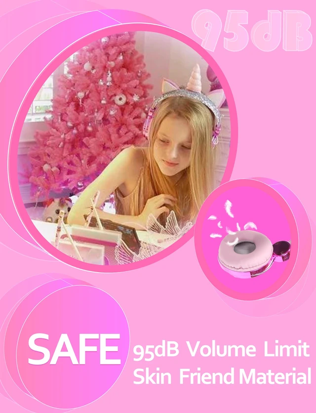 Alt view image 5 of 7 - Kids Unicorns Headphones with Mic for School/Travel,95dB Volume Limited,Shareport,On/Over Ear Wired Headsets with Nylon Cable-Purple