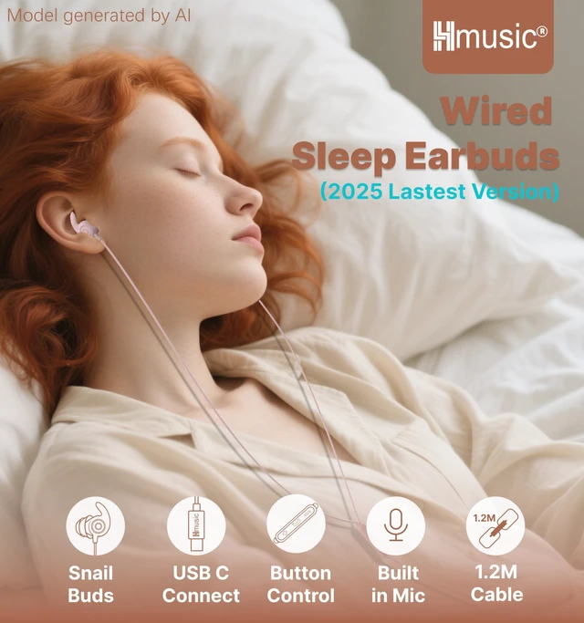 Alt view image 2 of 7 - USB C Wired Sleep Earbuds, 2g Lightweight Earphones for Side Sleeper -30dB Noise Isolation Sleep Earplugs w/Mic, Soft Silicone, Flat Thin Sleep Earphones for Relax/Focus/Travel/Yoga -Pink