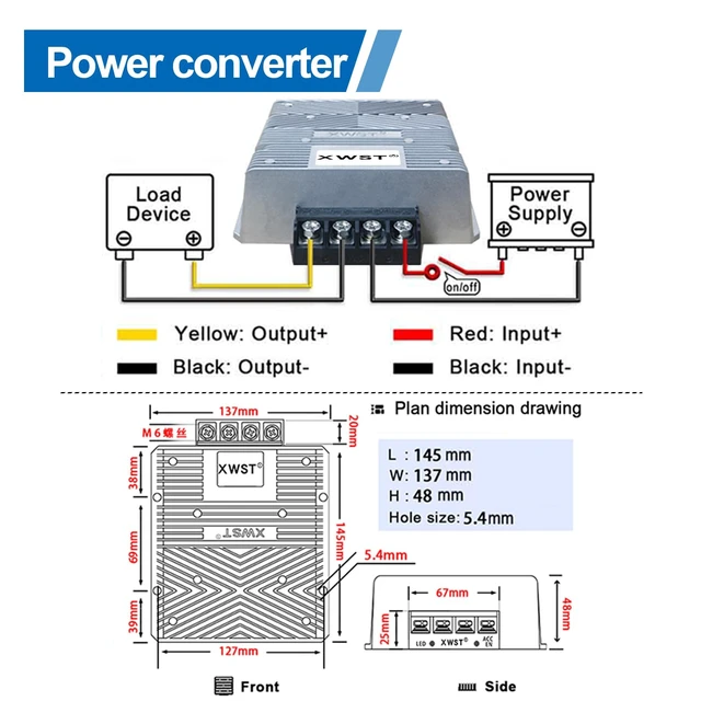 Alt view image 5 of 7 - DC to DC Converter 12v to 24v Step up Boost Regulator 50A 1200W Power Supply Waterproof Module Transformer Adapter for Motor Car Truck Vehicle Boat Solar System(12V-24V-50A) (XW-12-24-50A)