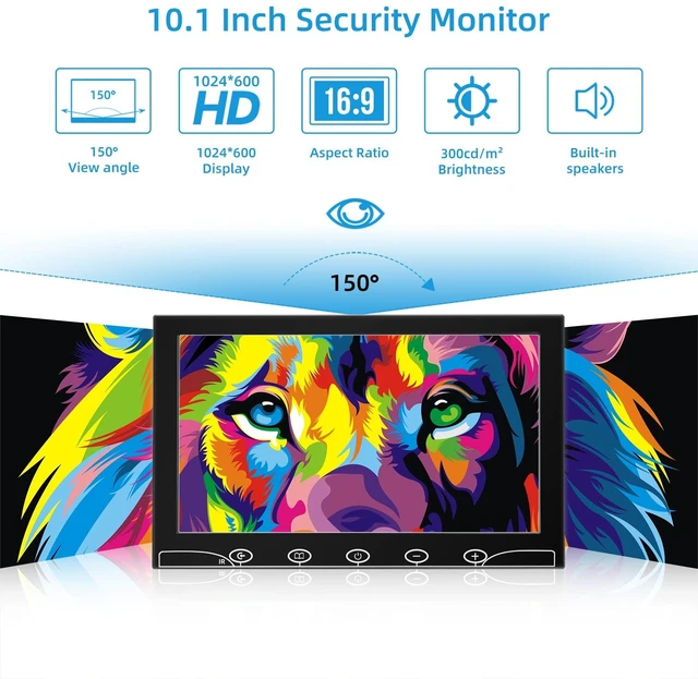 Alt view image 2 of 6 - 10.1 Inch Small Monitor, Raspberry Pi Screen Built-in Speakers, Mini Display 1024 x 600, 60 Hz, 5ms, IPS Screen Display w/Remote Control, HDMI VGA AV BNC Input, Computer Monitor