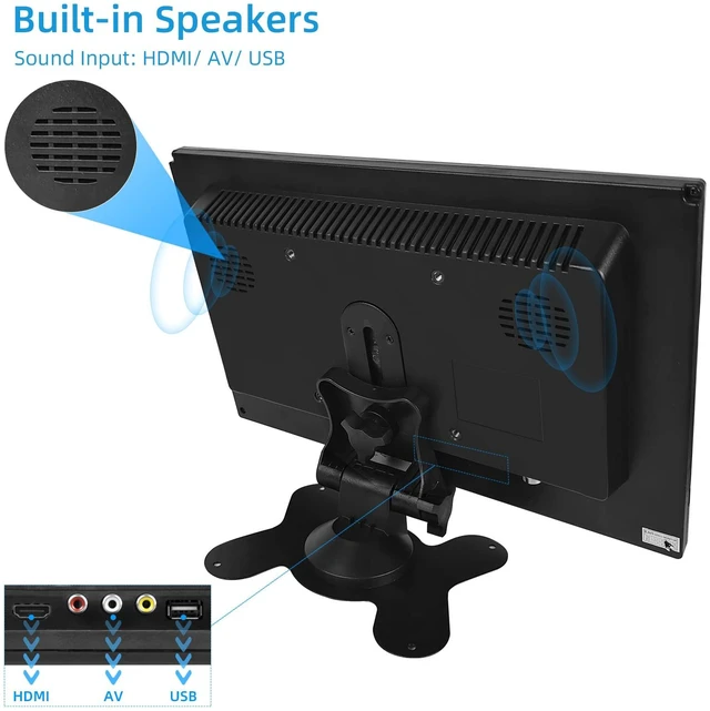 Alt view image 3 of 6 - 10.1 Inch Small Monitor, Raspberry Pi Screen Built-in Speakers, Mini Display 1024 x 600, 60 Hz, 5ms, IPS Screen Display w/Remote Control, HDMI VGA AV BNC Input, Computer Monitor
