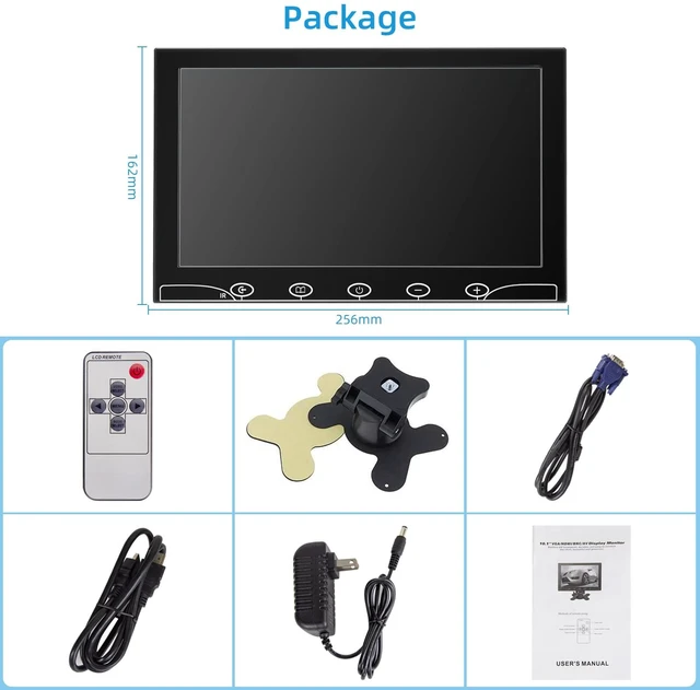 Alt view image 6 of 6 - 10.1 Inch Small Monitor, Raspberry Pi Screen Built-in Speakers, Mini Display 1024 x 600, 60 Hz, 5ms, IPS Screen Display w/Remote Control, HDMI VGA AV BNC Input, Computer Monitor