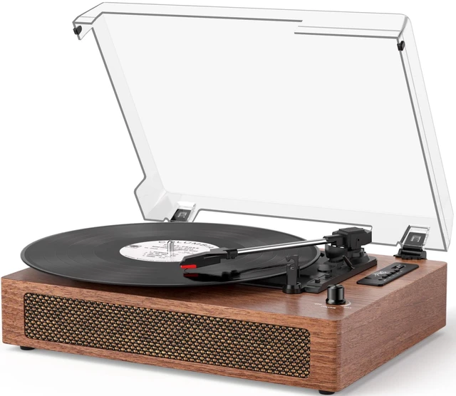 Main image of Vinyl Record Player with Bluetooth & Built-in Stereo Speakers, 3-Speed Belt-Drive Turntable with Vinyl Recording to USB/TF Card, Auto Stop, AUX & RCA Out, Vintage Walnut