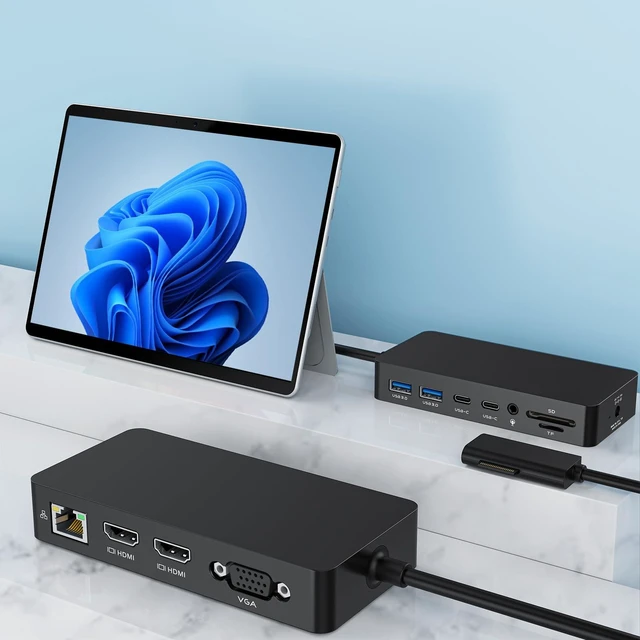 Main image of New Surface Dock Triple Displays Dual HDMI+VGA with Power Adapter,12 in 1 Surface Docking Station for Surface Pro 12/11/10/9/8/X/7/6/5/4/3,Surface Laptop 7/6/5/4/3/2/1,Surface Book Go