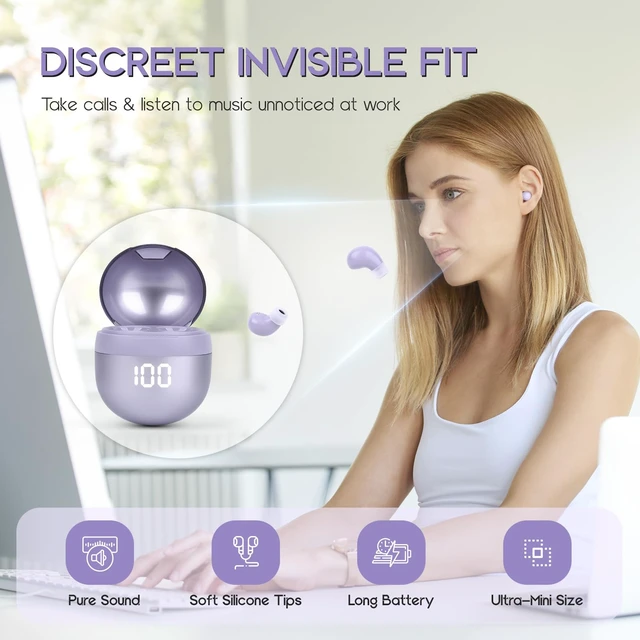 Alt view image 3 of 6 - Invisible Mini Wireless Bluetooth Earbuds Tiny IPX5 Waterproof Sleep Stereo Wireless Bluetooth Earbuds Ultra Small Invisible Mini In-Ear, Fit All Ears Stereo Sound for Comfort Sleep & Daily Use