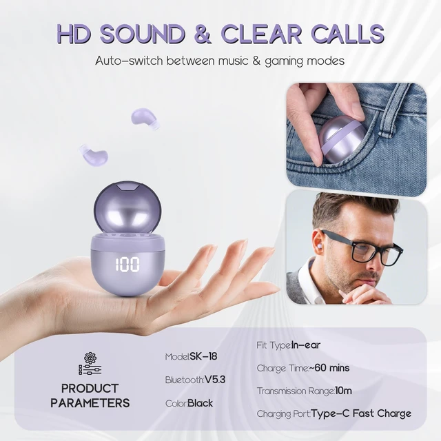 Alt view image 6 of 6 - Invisible Mini Wireless Bluetooth Earbuds Tiny IPX5 Waterproof Sleep Stereo Wireless Bluetooth Earbuds Ultra Small Invisible Mini In-Ear, Fit All Ears Stereo Sound for Comfort Sleep & Daily Use