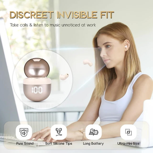Alt view image 3 of 6 - Invisible Mini Wireless Bluetooth Earbuds Tiny IPX5 Waterproof Sleep Stereo Wireless Bluetooth Earbuds Ultra Small Invisible Mini In-Ear, Fit All Ears Stereo Sound for Comfort Sleep & Daily Use