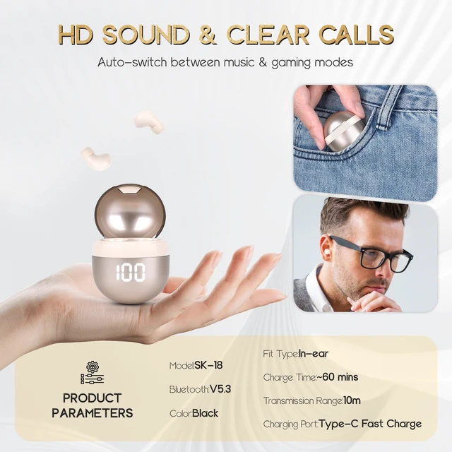 Alt view image 6 of 6 - Invisible Mini Wireless Bluetooth Earbuds Tiny IPX5 Waterproof Sleep Stereo Wireless Bluetooth Earbuds Ultra Small Invisible Mini In-Ear, Fit All Ears Stereo Sound for Comfort Sleep & Daily Use