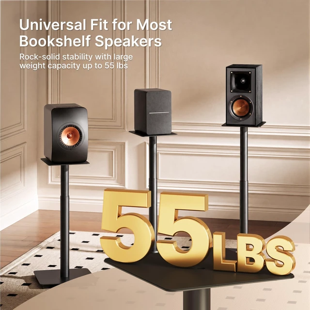 Alt view image 3 of 7 - 22-32 Speaker Stand Pair for Surround Sound,Holds 55 LBS,Metal Base Cable Management, 11.8 inch Square Base, 9*10-inch Metal Top Panel, Two Feet Avaliable, Height Adjustable from 22" to 32"