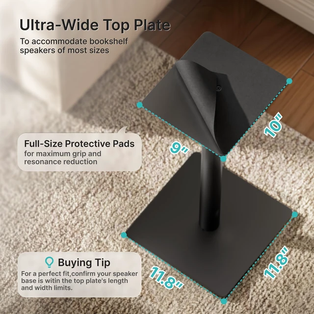 Alt view image 4 of 7 - 22-32 Speaker Stand Pair for Surround Sound,Holds 55 LBS,Metal Base Cable Management, 11.8 inch Square Base, 9*10-inch Metal Top Panel, Two Feet Avaliable, Height Adjustable from 22" to 32"