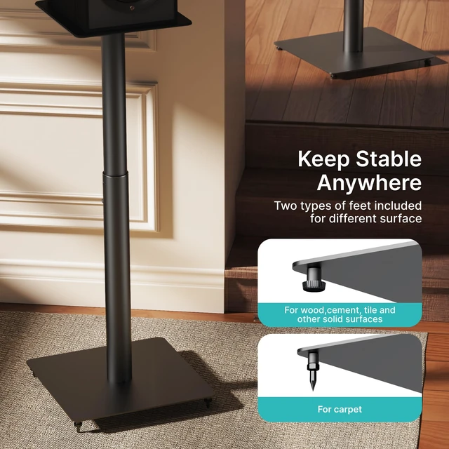 Alt view image 5 of 7 - 22-32 Speaker Stand Pair for Surround Sound,Holds 55 LBS,Metal Base Cable Management, 11.8 inch Square Base, 9*10-inch Metal Top Panel, Two Feet Avaliable, Height Adjustable from 22" to 32"