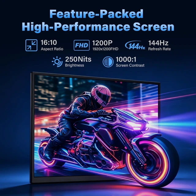 Alt view image 2 of 7 - 16 Inch Portable Mobile Monitor 144Hz USB-C, 120Hz HDMI, 1200P IPS Kickstand Travel Monitor for Laptop MacBook PC Xbox PS4/5 Gaming Monitor, Built-in Speakers