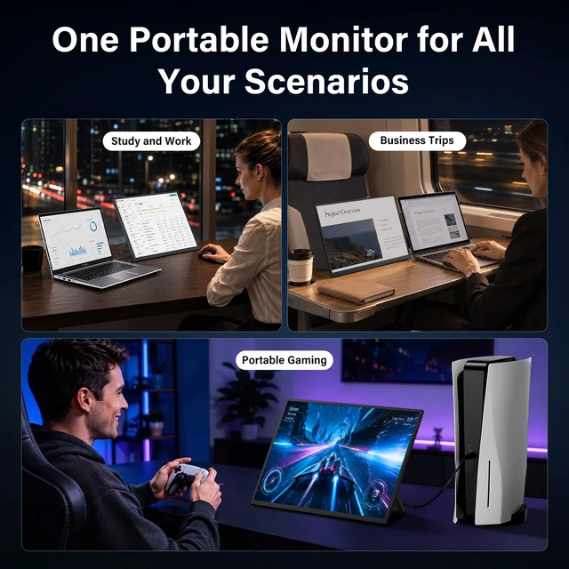 Alt view image 4 of 7 - 16 Inch Portable Mobile Monitor 144Hz USB-C, 120Hz HDMI, 1200P IPS Kickstand Travel Monitor for Laptop MacBook PC Xbox PS4/5 Gaming Monitor, Built-in Speakers