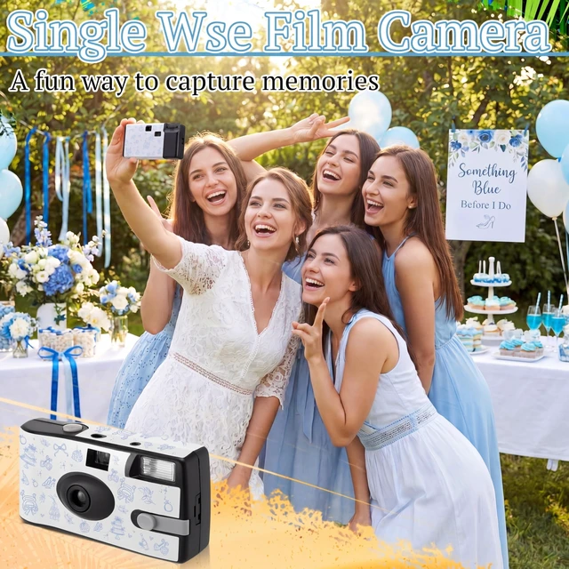 Alt view image 6 of 7 - 4 Pack Disposable Cameras, Bachelorette Something Blue Before I Do 35mm Single Use Film, Built-in Flash, Bachelorette Party Favors, Disposable Cameras for Wedding, Bridal Shower Gifts