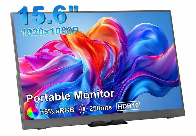 Main image of 15.6 Inch Portable Monitor, 1080P FHD USB-C HDMI External Display, 250nit IPS HDR Travel Screen with Smart Stand & Speakers for Laptop PC Mac Phone Xbox Switch