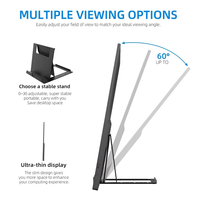 Alt view image 3 of 7 - 15.6 Inch Portable Monitor, 1080P FHD USB-C HDMI External Display, 250nit IPS HDR Travel Screen with Smart Stand & Speakers for Laptop PC Mac Phone Xbox Switch