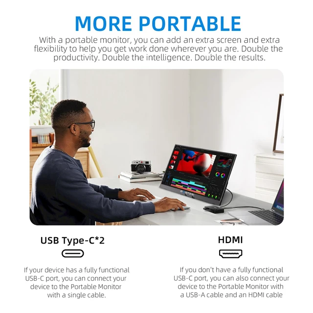 Alt view image 7 of 7 - 15.6 Inch Portable Monitor, 1080P FHD USB-C HDMI External Display, 250nit IPS HDR Travel Screen with Smart Stand & Speakers for Laptop PC Mac Phone Xbox Switch