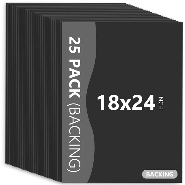 Main image of 25 Pack Backing Boards, 18x24 Uncut Black Mat Boards Acid Free Backerboards for Art Prints, Ideal for Photos, Pictures, Prints, and Frames