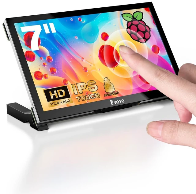 Main image of 7" Screen for Raspberry Pi, 1024×600 IPS Touch HDMI Monitor 5-Point Touchscreen, Plug & Play, Micro-HDMI Adapter Included, Driver-Free Setup, Detachable Stand, PC Sensor Panel Ready