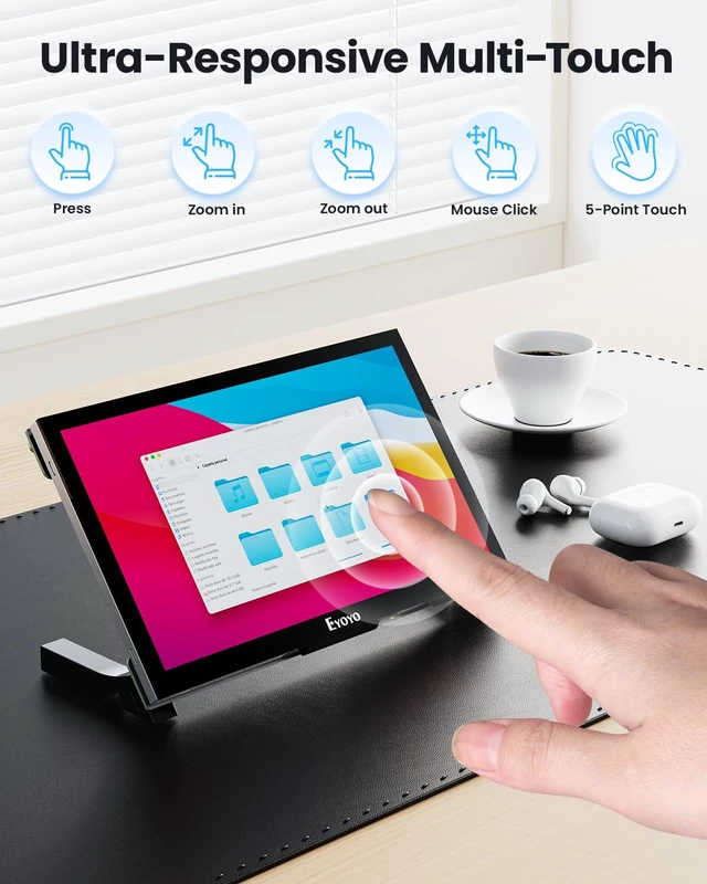 Alt view image 4 of 7 - 7" Screen for Raspberry Pi, 1024×600 IPS Touch HDMI Monitor 5-Point Touchscreen, Plug & Play, Micro-HDMI Adapter Included, Driver-Free Setup, Detachable Stand, PC Sensor Panel Ready