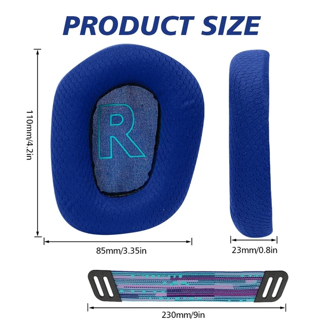 Alt view image 4 of 7 - Replacement Earpads for Logitech G733 G535 G335 Lightspeed Wireless Gaming Headset, Ear Pads Cushions with Comfort Noise Isolation Foam (Blue)