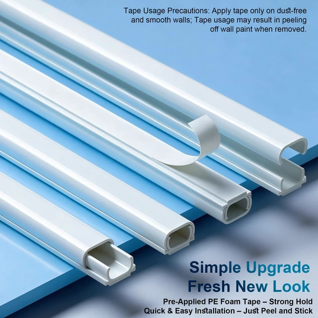 Alt view image 5 of 6 - 204" White Cord Cover for 1 Wire, Mini Size, 0.5" W x 0.3" H Fits 1 Cat6 Cable, Ideal for Door Frame Corners, Low-Profile Design Blends In, 12 Pack (17" Each), Self-Adhesive, Paintable