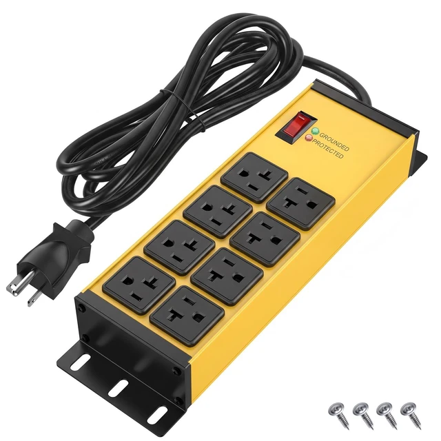 Main image of 20 Amp Heavy Duty Power Strip 12 Gauge Surge Protector, 6FT 2500W Extension Cord with Multiple Outlets,8 Outlets Wall Mount for Garage, Workshop, IndustrialShop,2500J