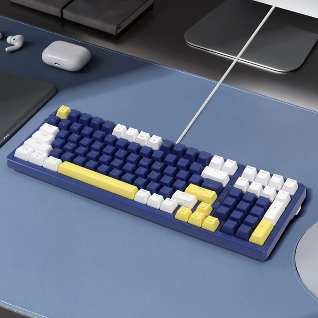 Alt view image 2 of 7 - Wireless Mechanical Keyboard, Triple Mode 2.4G/USB-C/BT Gaming Keyboards 100 Keys Ice-Blue Backlit, Brown Switch Keyboard Rechargeable Mechanical Gaming Keyboards Blue/White/Yellow