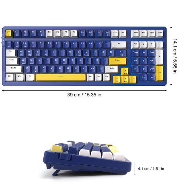 Alt view image 7 of 7 - Wireless Mechanical Keyboard, Triple Mode 2.4G/USB-C/BT Gaming Keyboards 100 Keys Ice-Blue Backlit, Brown Switch Keyboard Rechargeable Mechanical Gaming Keyboards Blue/White/Yellow
