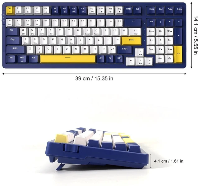Alt view image 7 of 7 - Wireless Mechanical Keyboard, Triple Mode 2.4G/USB-C/BT Gaming Keyboards 100 Keys Ice-Blue Backlit, Red Switch Keyboard Rechargeable Mechanical Gaming Keyboards Blue/White/Yellow