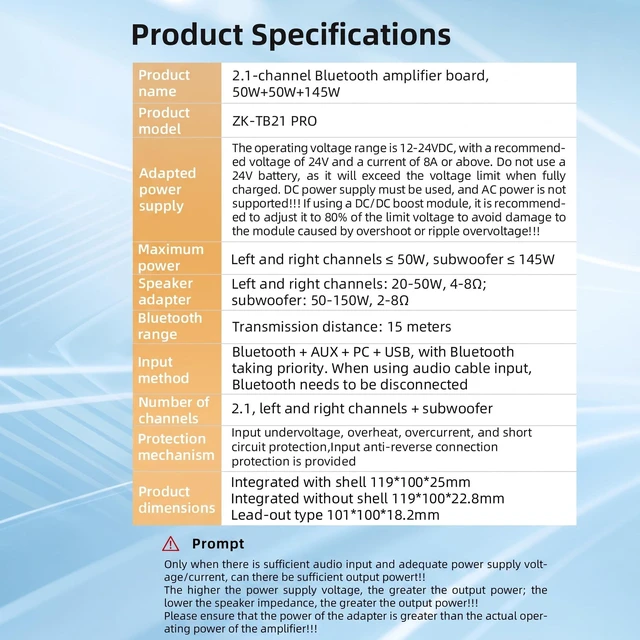 Alt view image 7 of 7 - ZK-TB21 Pro 2.1 CH 50WX2+145W AMP TPA3116 Bluetooth Audio Amplifier Board ZK-TB21 Pro DC12-24V BT 5.1 8A BT/AUX/USB Input Power Amplifier with Treble and Bass Control,for DIY Wireless Speakers Board