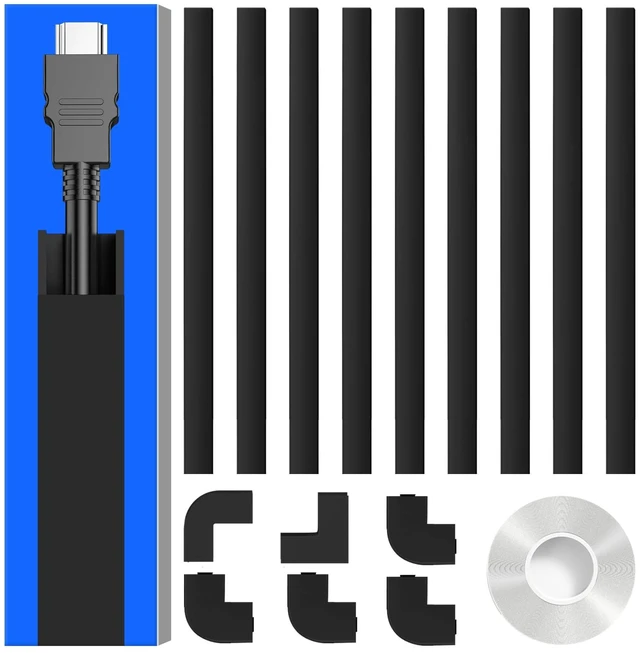 Main image of 142in Black Cord Hider, Black Cord Covers for Wires on Wall, One-Cord Wire Cover, Snap-on Design Cable Hider for Corner-Mounted TVs, Easy Set up Cable Cover Raceway, L15.7 W0.59 H0.4in