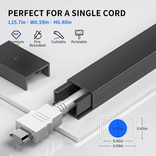 Alt view image 2 of 7 - 142in Black Cord Hider, Black Cord Covers for Wires on Wall, One-Cord Wire Cover, Snap-on Design Cable Hider for Corner-Mounted TVs, Easy Set up Cable Cover Raceway, L15.7 W0.59 H0.4in