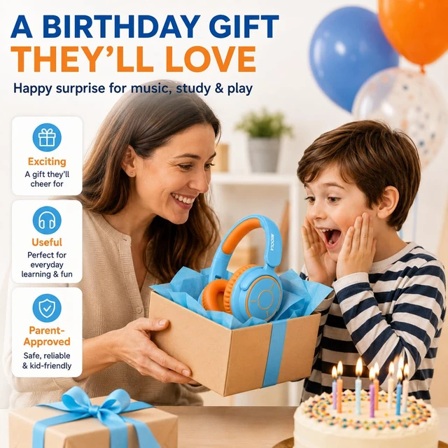 Alt view image 6 of 7 - Kids Bluetooth Headphones Wireless Over-Ear,68Hrs,Volume Limit 85/94dB Sky Built-in Mic,Adjustable Headband Foldable Lightweight for Toddler School Girls Boys,Stereo Sound,Wired by Aux 3.5mm Blue