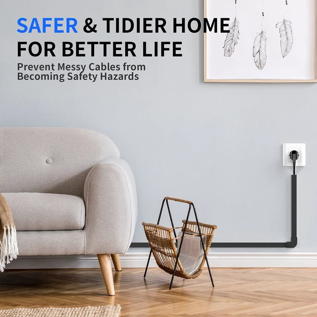 Alt view image 5 of 7 - 142in Black Cord Hider, Black Cord Covers for Wires on Wall, One-Cord Wire Cover, Snap-on Design Cable Hider for Corner-Mounted TVs, Easy Set up Cable Cover Raceway, L15.7 W0.59 H0.4in