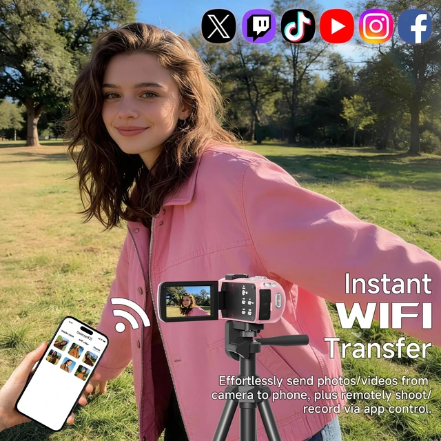 Alt view image 4 of 7 - Video Camera, 4K Camcorder 56MP Digital Video Recorder 18X Zoom 3" 270° Rotation Touchscreen IR Night Vision, Wifi Vlogging Camera for YouTube 64GB Card Anti-Shake Remote Control Camera Bag Lens Cap