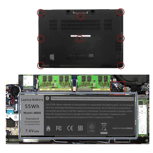 Alt view image 4 of 7 - J60J5 E7470 E7270 Battery Compatible with Dell Latitude E7470 E7270 7470 7270 Laptop, Type 0MC34Y MC34Y R1V85 242WD GG4FM WYWJ2 1W2Y2 PDNM2 451-BBSX 451-BBSY