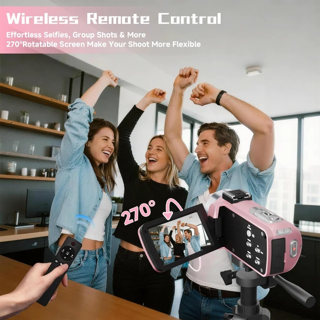 Alt view image 6 of 7 - Video Camera, 4K Camcorder 56MP Digital Video Recorder 18X Zoom 3" 270° Rotation Touchscreen IR Night Vision, Wifi Vlogging Camera for YouTube 64GB Card Anti-Shake Remote Control Camera Bag Lens Cap