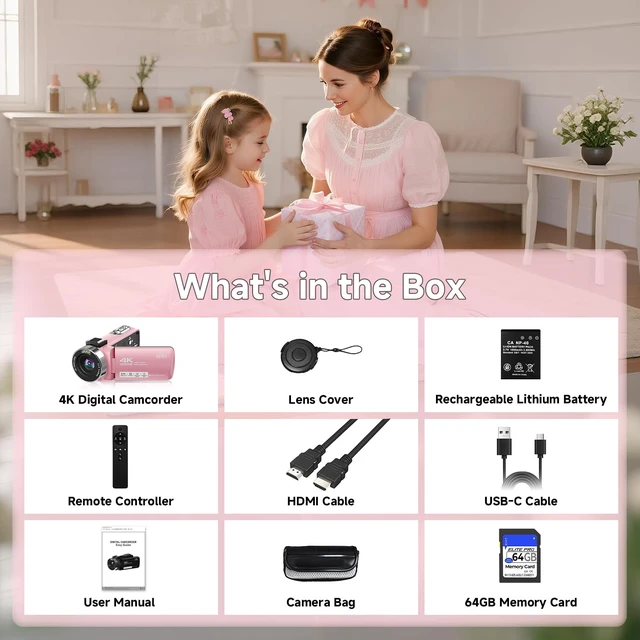 Alt view image 7 of 7 - Video Camera, 4K Camcorder 56MP Digital Video Recorder 18X Zoom 3" 270° Rotation Touchscreen IR Night Vision, Wifi Vlogging Camera for YouTube 64GB Card Anti-Shake Remote Control Camera Bag Lens Cap