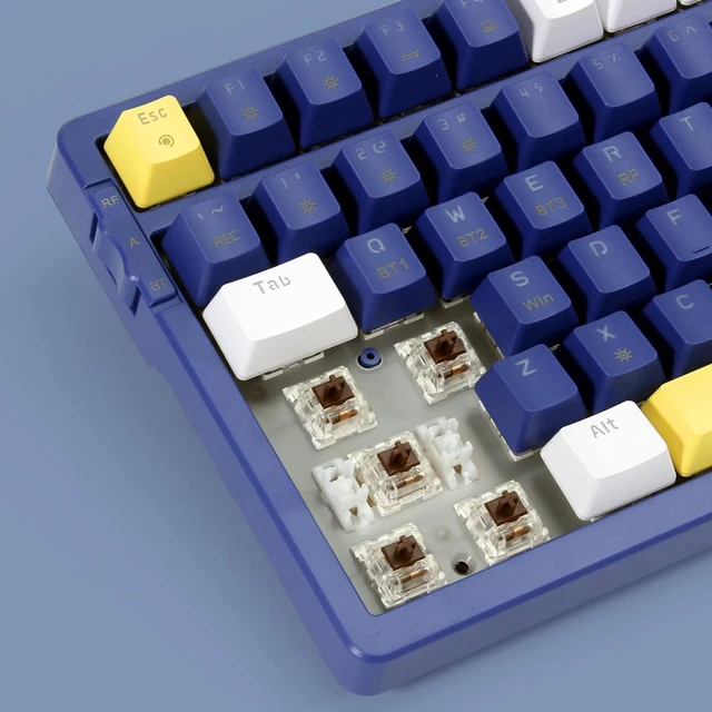 Alt view image 5 of 7 - Wireless Mechanical Keyboard, Triple Mode 2.4G/USB-C/BT Gaming Keyboards 100 Keys Ice-Blue Backlit, Brown Switch Keyboard Rechargeable Mechanical Gaming Keyboards Blue/White/Yellow