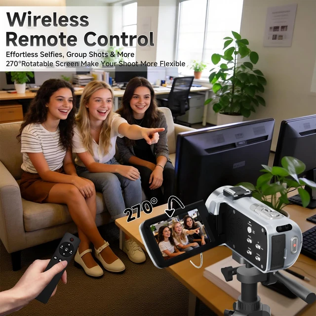 Alt view image 7 of 7 - Video Camera, 4K Camcorder 56MP Digital Video Recorder 18X Zoom 3" 270° Rotation Touchscreen IR Night Vision, Wifi Vlogging Camera for YouTube 64GB Card Anti-Shake Remote Control Camera Bag Lens Cap