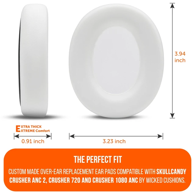 Alt view image 5 of 7 - PadZ Crusher ANC 2 - Replacement Earpads for Skullcandy Crusher ANC 2 Made by Wicked Cushions Also Fits Crusher 720 and 1080 Enhanced Comfort & Sound Isolation White