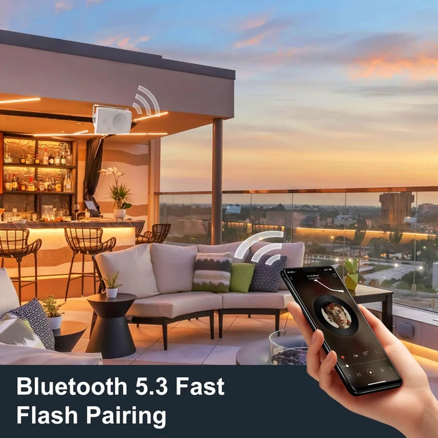 Alt view image 2 of 7 - 6.5-Inch 400W Outdoor Bluetooth Speakers Waterproof Wired, Wall-Mount Waterproof Speaker System for Patio, Home, Poolside, Deck, Backyard (Pair,White)